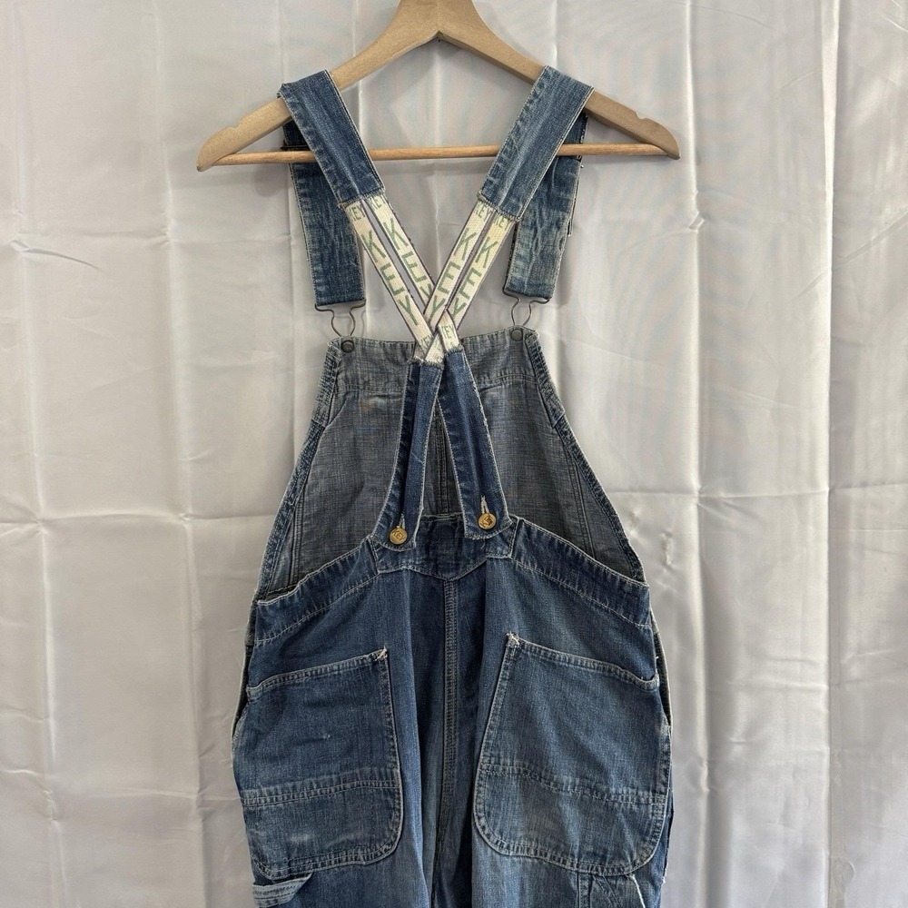 Vintage 50s Key Imperial Overall Bibs Denim Distressed Elastic Strap 33x29